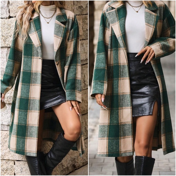 BellanBlue Jackets & Blazers - Classic Plaid Print Button Oversized Coat Jacket